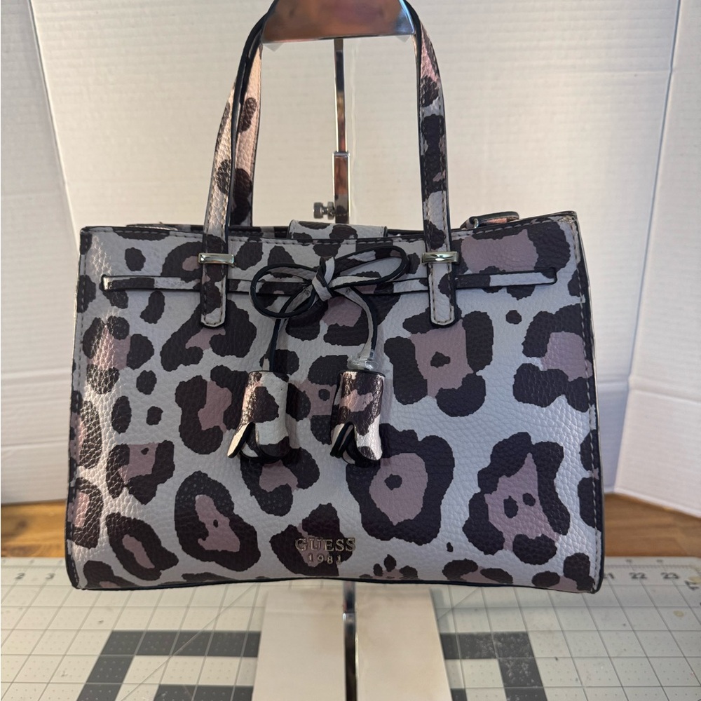 Leopard Print Structured Tote Bag - Pink/Black - Picture 4 of 5